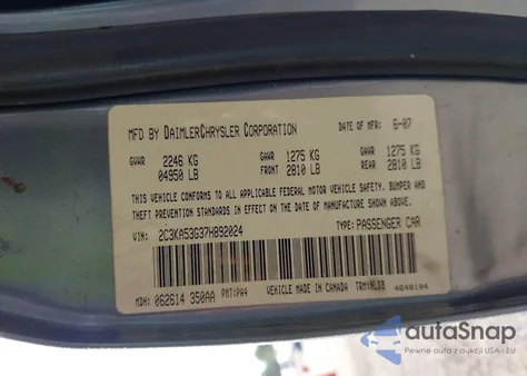 2007 Chrysler 300 Touring from USA, damaged, VIN 2C3KA53G37H892024